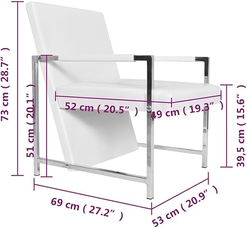 Miniatura 3 de vidaXL Sillón cúbico de piel sintética blanca  Sillón escandinavo moderno estilo casa de campo con madera maciza, marco de madera contrachapada y