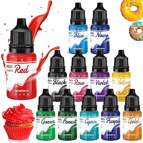 Fettlösliche Lebensmittelfarbe für Schokolade - 12 Farben Ölbasis Lebensmittelfarben für Fondant, Torten Dekoration, Backen - Flüssige Food Coloring für Kakaobutter, Buttercream, Kuchen - 10ml je