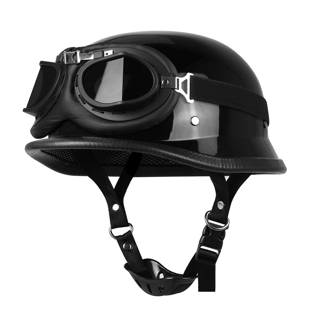 DFJK Classic Retro Motorcycle Half Helmet German Style Helmet DOT Certification,Black Glasses,XXL