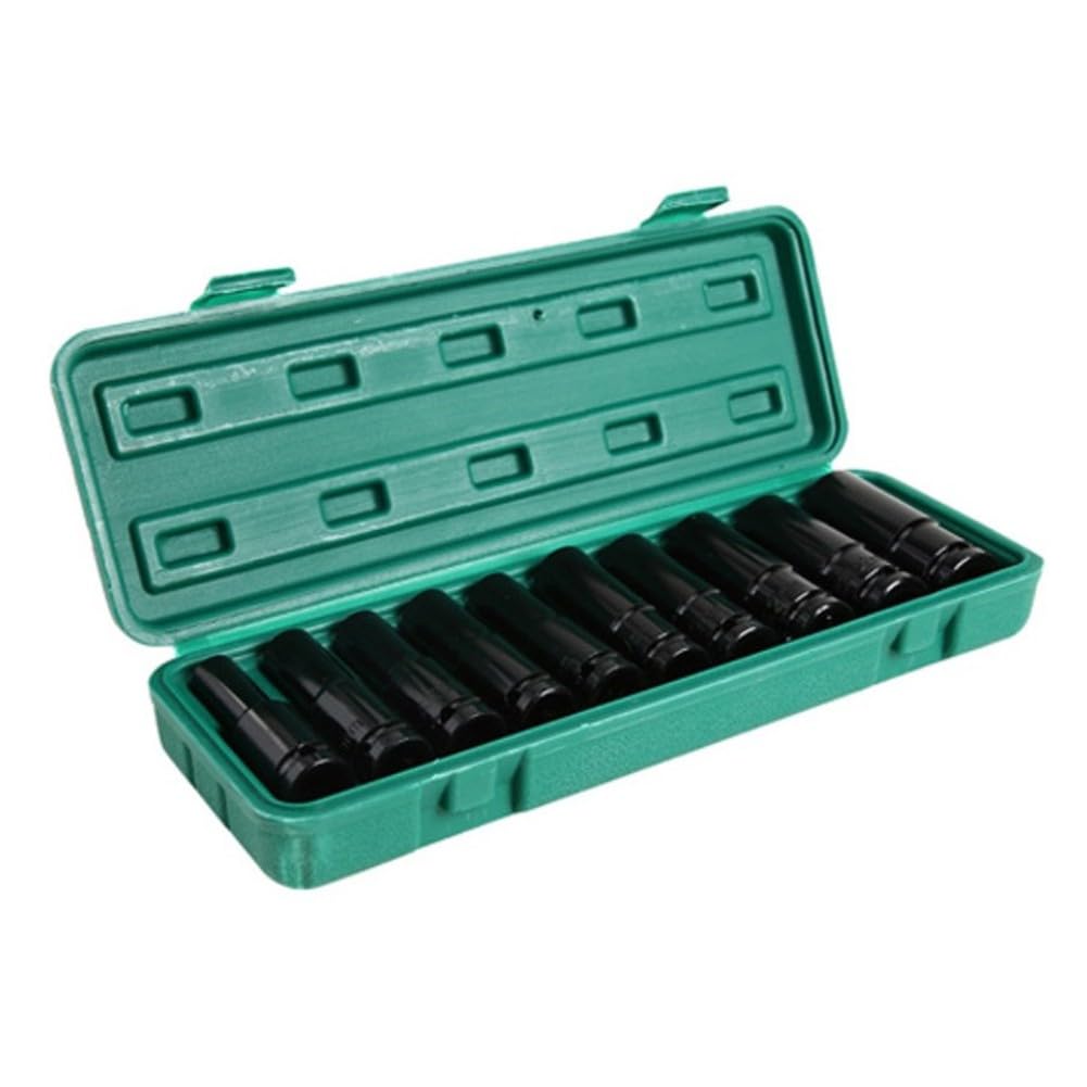 Set di chiavi a bussola a 6 punte da 1/2", in acciaio al carbonio, 10-24 mm, con custodia per utensili manuali e elettrici, 10 pezzi