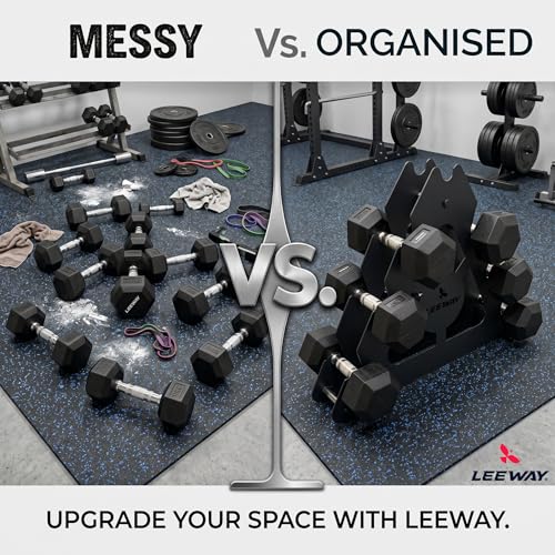 Image of Leeway Dumbbell Stand for Home | A- Frame 3-Tier Dumbbell Rack Stand for Home Gym Workout | Heavy Duty Dumble Weight Rack | Space-Saving | Dumbell Holder (1, Black, Small 3 Tier Dumbbell Stand)