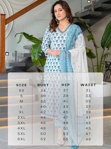 Image of Arayna Women's Pure Cotton Block Printed Ethnic Kurta Set with Palazzo & Dupatta