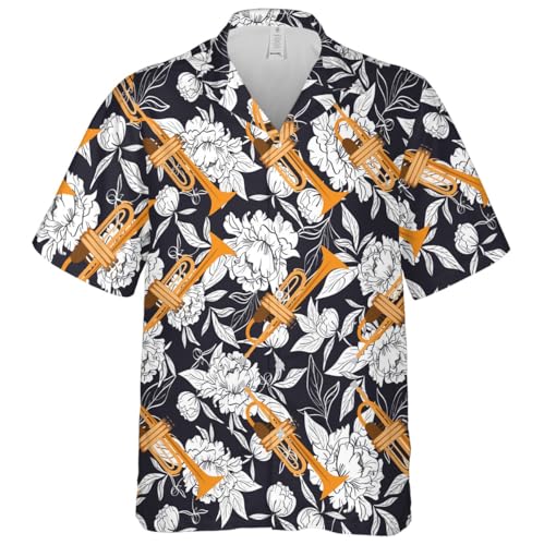 Men's Trumpet Hawaiian Shirt, Trumpet Shirt Men Short Sleeve, Vintage Hawaiian Shirt for Men, Trumpet Shirt