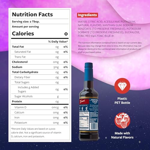 Image of Torani Sugar-Free Galaxy Syrup, Raspberry & Rum Flavoring, Glass Bottle with Pump Included, 25.4 Fl Oz