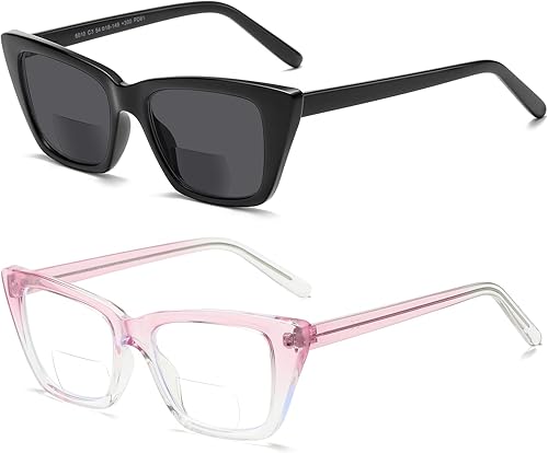 Miniatura 1 de SUNAMOY Lentes de lectura bifocales para mujer, de gran tamaño, ojo de gato, luz azul, para lector de computadora, elegantes y ligeros