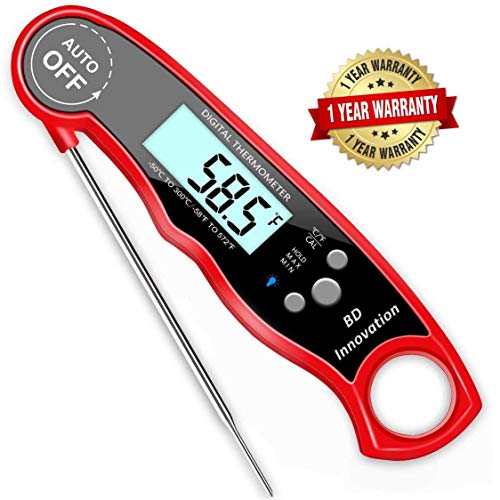 Instant Read Meat Thermometer Waterproof Thermometer Digital Themometer with Large Backlit LCD Calibration and Backlight Functions Thermometer for BBQ. Meat. Tea. Milk. Soup.