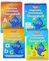 Magische Vorschule Übungshefte ab 5 für Jungen und Mädchen – Spielerisch Buchstaben, Wörter & Zahlen Schreiben Lernen mit Zaubertinte & Spurrillen - 4 Vorschulhefte mit Stift