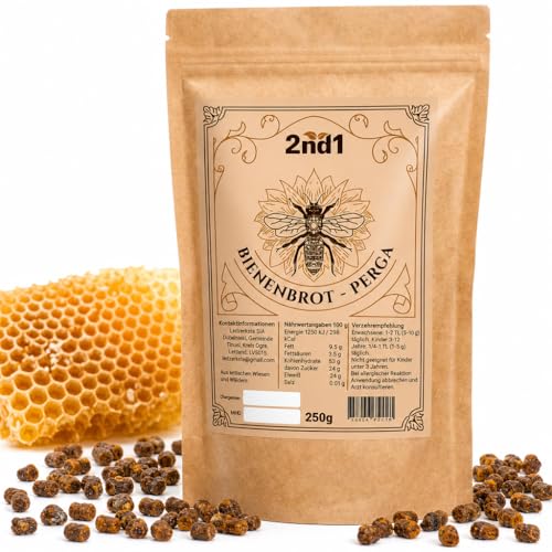 2nd1 - Bienenbrot Perga Fermentierter Blütenpollen Honig Zum Essen von Imkern Gesammelt Mit Vitaminen Und Mineralstoffen für Eine Ausgewogene Ernährung Stärkt Das Immunsystem Müsli (250 g)