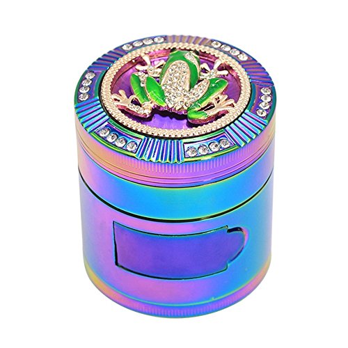 Finzdy Animal and Diamond Rainbow Herb Grinder 2.87 Inches 4 Piece Grinder with Pollen Catcher Durable Zinc Alloy Herb Spice Heavy Duty Grinder with scrapper and Easy Access Window (Frog)