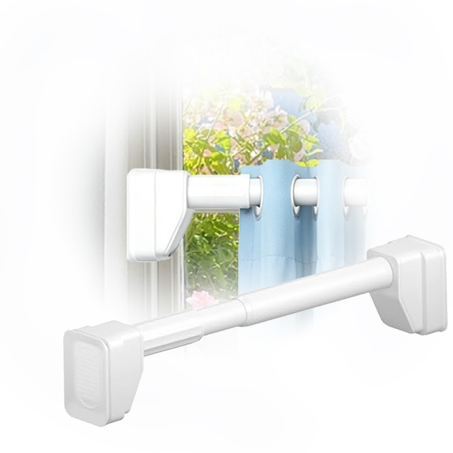 Tringle à rideaux télescopique réglable 50-75 cm sans perçage résistante aux intempéries Design 32 mm de diamètre Idéal pour rideaux de douche et utilisation en extérieur Installation facile Blanc