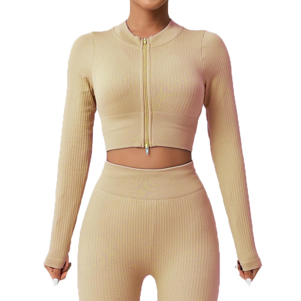 SHEKINI Survêtement Femme 2 Pièce Tenue De Sport Ensembles Sportswear à Capuche à Zippé Crop Top + Leggings Sports Casual Jogging Fitness Gym Activewear