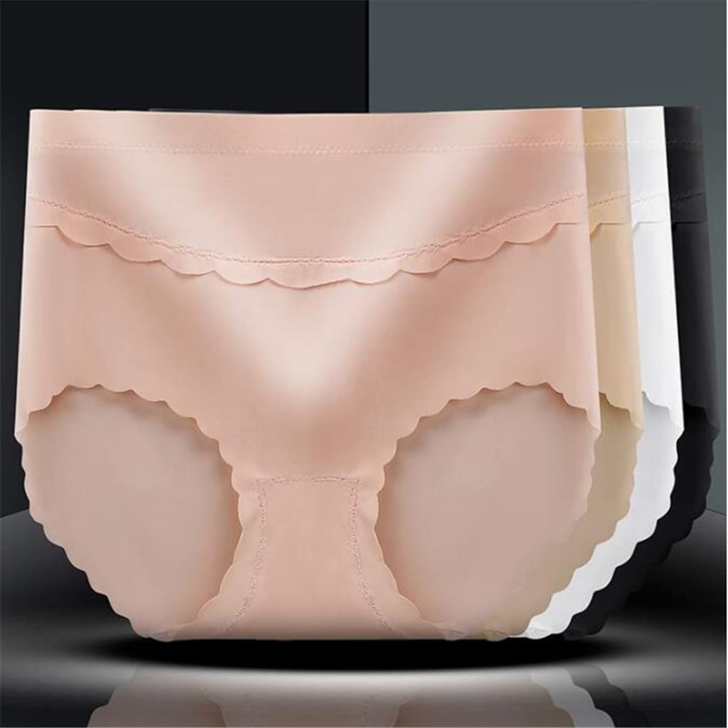 4-pak plus size lodowy jedwab majtki z wysokim stanem damskie cienkie faliste figi bezszwowe