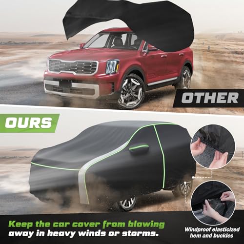 Image of Mixsuper Liner Car Cover for Kia Telluride 2020-2026, 7 Layers Waterproof Car Cover Accessories for Telluride with Zipper Door, Windproof Straps, Reflective Strips, Anti-UV, All Weather