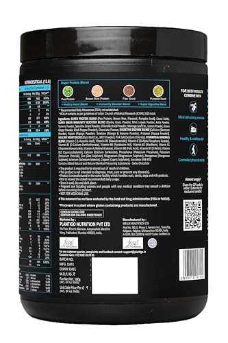 Image of Plantigo Superior 51+ Plant Protein Powder for Seniors | Elders, Old Men & Women | No Sugar, Low Calories | Pea Protein, Oats | Heart Health & Muscle Recovery, Protein (Swiss Chocolate - 500g)