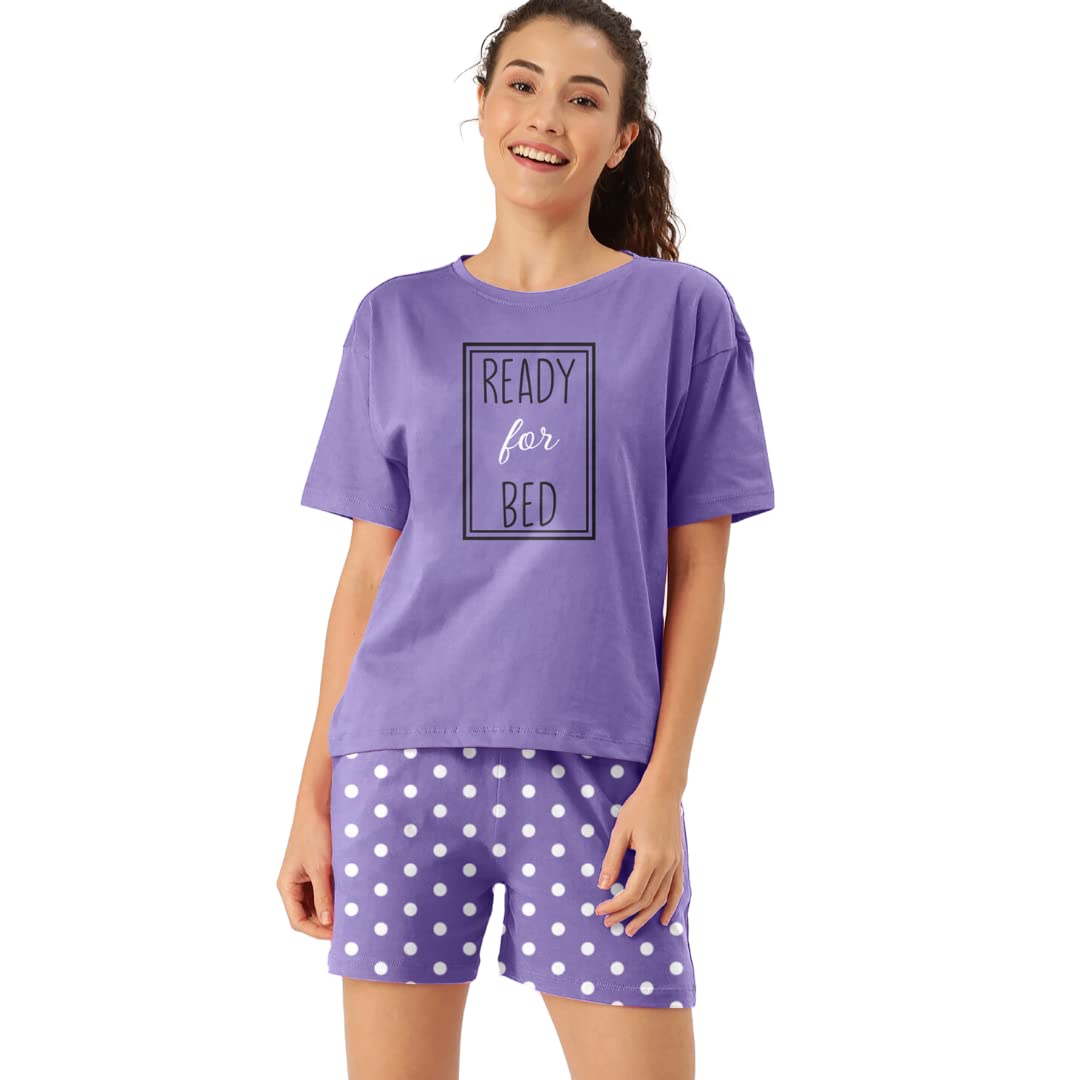 | Co-Ord Night Wear with Shorts and T-Shirt for Women | Co Ord Cotton Night Suit for Woman | Anti Rash Fabric Night Dress Set | Shrink Free | Breathable Fabric (Co-ordinate Set 1)