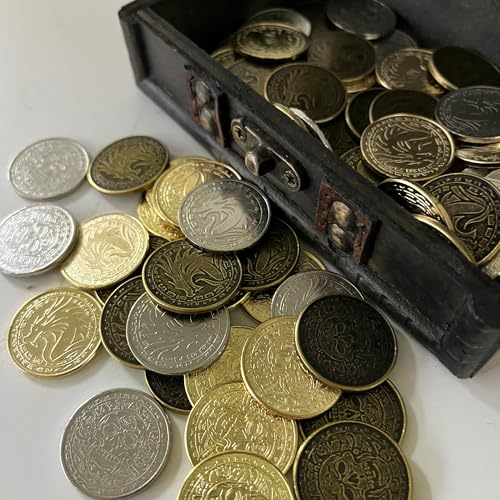 Image of metal coins pirate treasure for dnd props gifts fantasy fake gold | Metal Pirate Coins Treasure Chest Pack of 40 Perfect for D&D and Other Board Games Props Treasure Fake Gold and Gifts