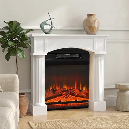 HOMCOM Modern Fireplace Mantel, Freestanding Fireplace Surround with Leg for Electric Fireplaces, 43.25' W x 42.75' H, White