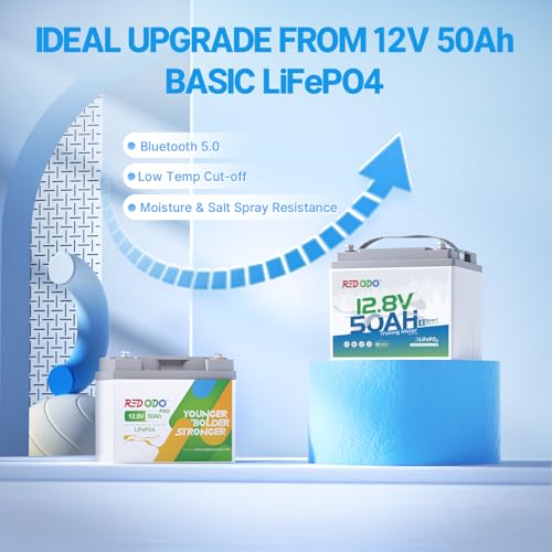Image of Redodo 12V 50Ah LiFePO4 Deep Cycle Battery for Marine, RVs 2 Pack