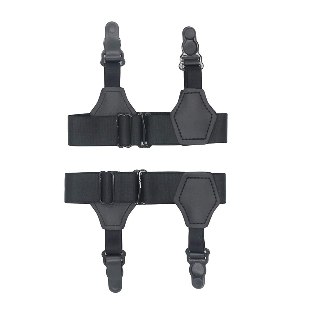 Men's Adjustable Black Sock Garters Belt Grips Suspender with Sturdy Metal Clips