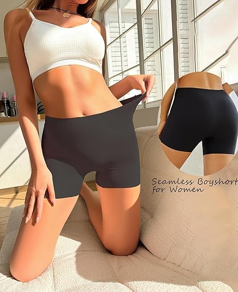 SunFlux® Womens Seamless Boy Shorts Underwear Multicolour Swimming Running Underskirts Yoga Running Plain Boyshort Panties Pack of 5 (in, Alpha, 2XL, Regular, #Mixcolored) 2