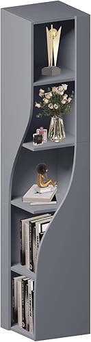 FUQARHY Organizador de armario de almacenamiento de 63 pulgadas de alto armario independiente de madera estrecho estantería de esquina de 5 niveles