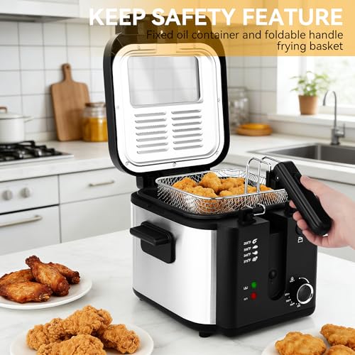 Image of Pukomc Electric Deep Fryer with Basket,Adjustable Temperature Frying Pot for Home Use,Removable Lid and 2.5L Non-Stick Inner Pot & Easy to Clean | Frying Pot for Home Use,Viewing Window,Detachable Frying Basket,Removable Lid and Non-Stick Inner Pot & Easy to Clean