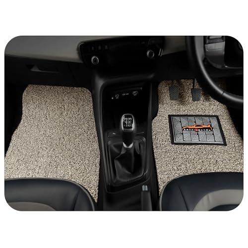 Image of CONTINENTAL [Duramat Curly] Universal Driver Side & Passenger Side Car Mat only - Premium Waterproof PVC Cushions Car Floor Mat for All Cars (Pack of 2 - Brown & Beige).