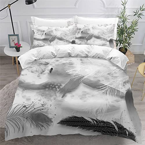 AASIRA Weiß Schwarz Feder Bettwäsche 135x200 Kinder Bettwäsche Abstrakt...