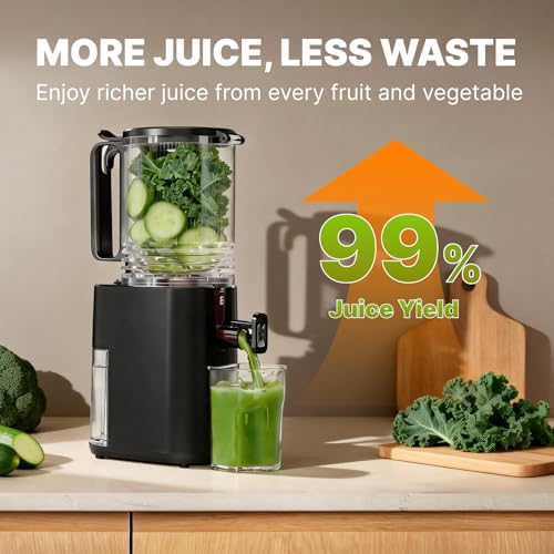 Cold Press Juicer, 5.5inch Wide Feed Chute Juicer Extractor Machine, Slow Masticating Juicer for Whole Vegetables & Fruits, Black - Image 6