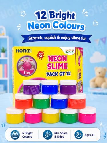 Image of HOTKEI Pack of 12 Neon Colored Slime Multicolor Fruit Scented DIY Toy Slimy Slime Gel Jelly Putty Set Art kit Toys Birthday Gift for Boys Girls Kids 3 to 10 Years 600 gm