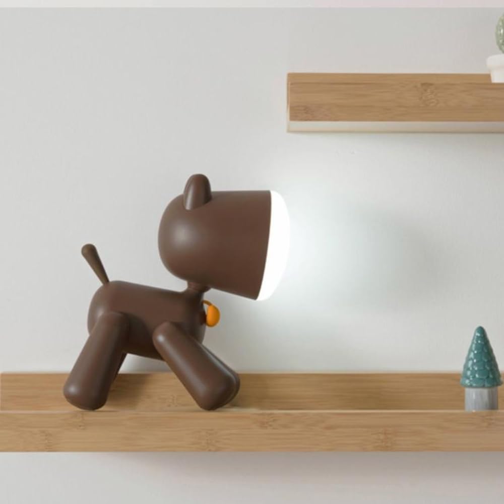 SHOP-STORY Veilleuse LED Chien Marron Rechargeable – Lampe de Chevet Enfant avec 2 Intensités d’Éclairage et Batterie Intégrée