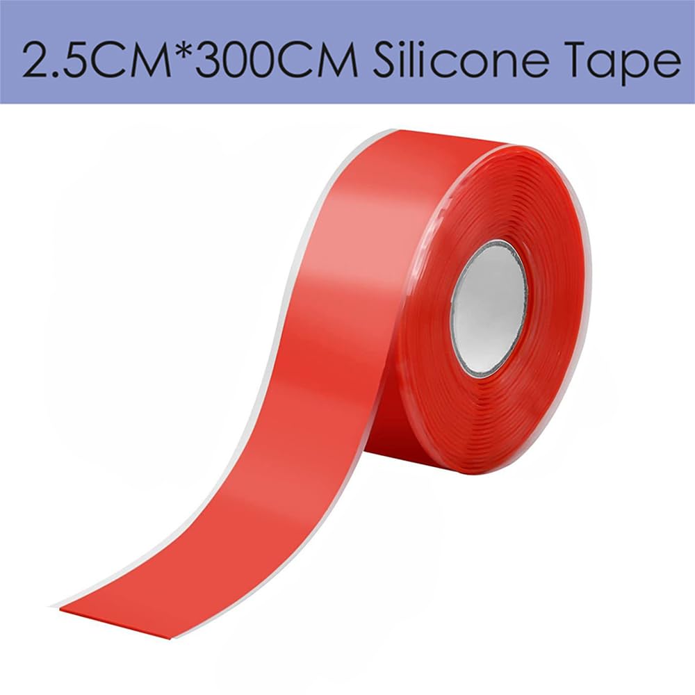 10 rollos de cinta de sellado de reparación, 25 mm x 300 mm, de silicona, impermeable, autofusible, cinta de fontanería para tuberías de emergencia, fugas de manguera de agua (rojo)