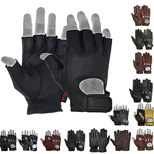 Image of MRX Driving Gloves Button Basic Soft Outdoor Glove Goat Leather Workout Full Finger, Black