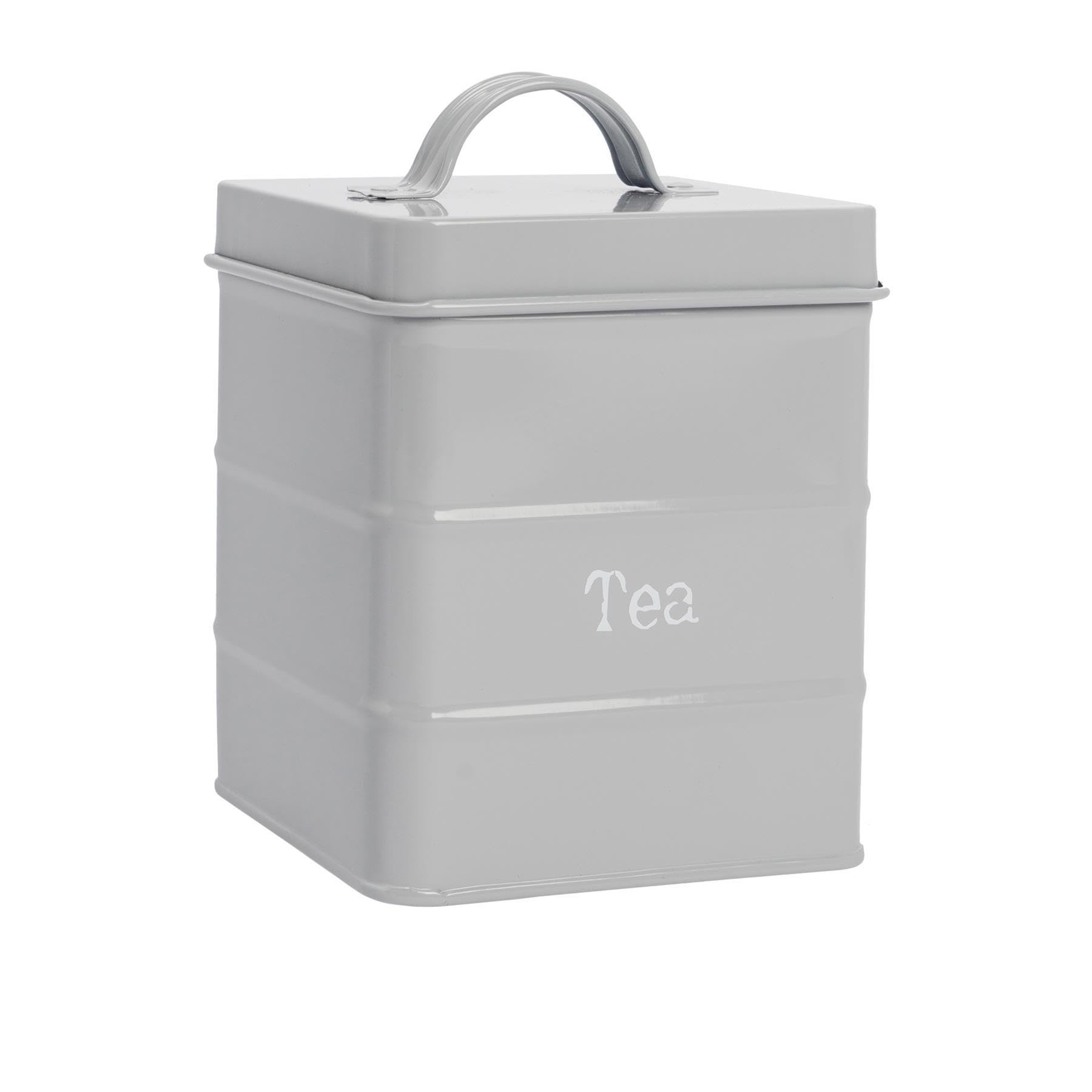 Harbour Housewares Grey Metal Tea Storage Canister - 1X Vintage Retro Food Storage Canister Tea Caddy Food Preservation Container Tin With Airtight Fit Lid For Kitchen Organisation & Home Décor