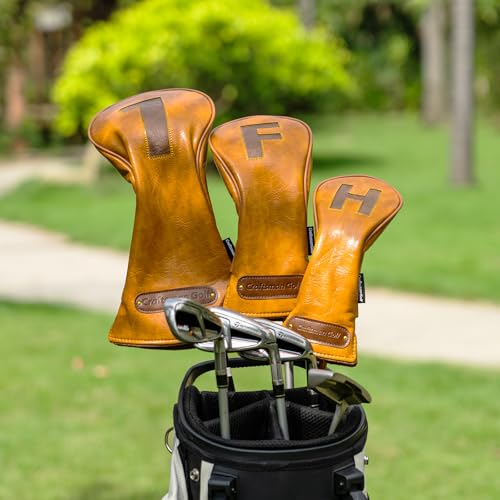 Craftsman Golf Vintage Leather Brown Golf Club Headcover For Woods And Driver Hybrids