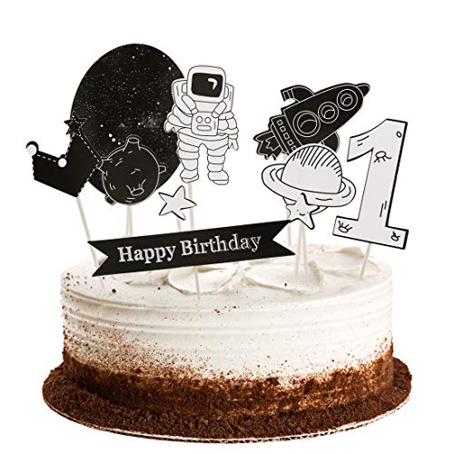Winrase - Adornos para cupcakes, diseño de astronauta y cohete, color blanco y negro, 10 unidades