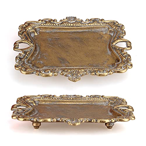 Deceram Vintage Gold Small Jewelry Tray Rustic Ring Dish Plate Antique Earring Necklace Brass Tray Cute Trinket Dish Home Decor Gift Mini Decorative Wedding Little Jewelry Display Holder Trays thumb #5