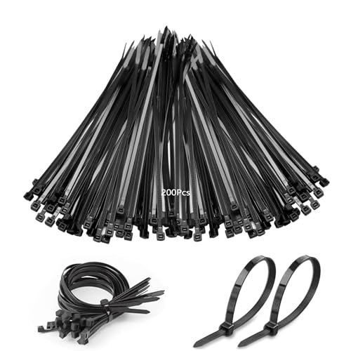 Eupneicu Nylon Bridas, Juego De Bridas 200 Piezas, Negras Para Cables Profesionales, Cables Para Oficina, Hogar, Exteriores