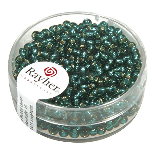 Rayher 1405515 rocailles, 2,6 mm ø, boîte avec reflets argentés, 16 G, Jade