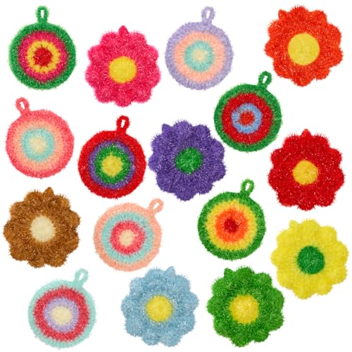 Image of Kenning 16 Pcs Dish Scrubber Non Scratch Dish Washing Scrubbers Reusable Household Cleaning Kitchen Tools for Dishwashing Washing Dishes Cookware Tubs Sinks (Flower)