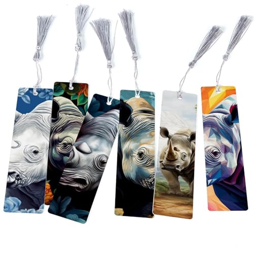 Lot de 6 marque-pages colorés rhinocéros pour lecture et livres