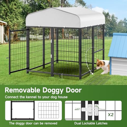 SINO-LUBAN-Outdoor-Dog-Kennel-Outside-Run-with-Doggy-Door-Swivel-FeederRoof-Large-Dog-Kennels-Pens-Outside-for-Large-Dogs-Breed-Heavy-Duty-Cage-Enclosure-Yard