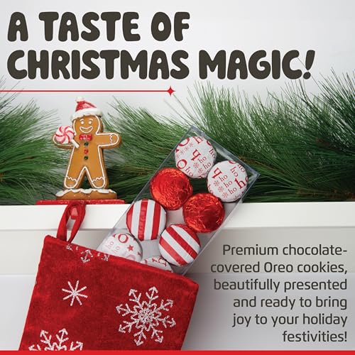 Image of Chocolate Covered Cream Filled Cookies by Chocolate Works, Gourmet Christmas Chocolate Gift Box, Milk Chocolate Coated Cookies, Red, 12 Premium Belgian Chocolate Treats