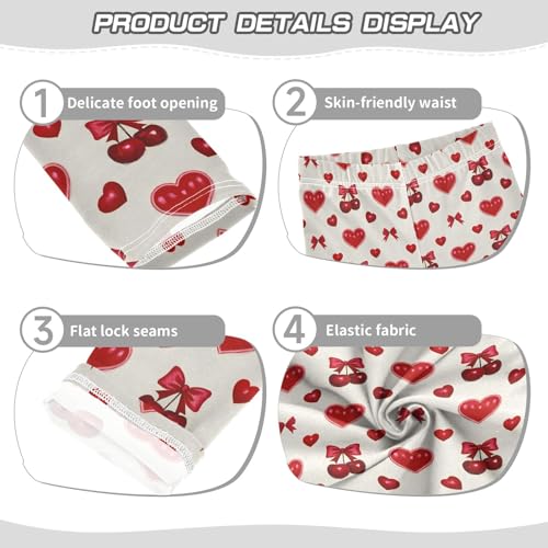 Bow Hearts Cherry Pattern Girls Leggings Soft Comfortable Athletic Leggings Dancing Pants for 4-10 Years3