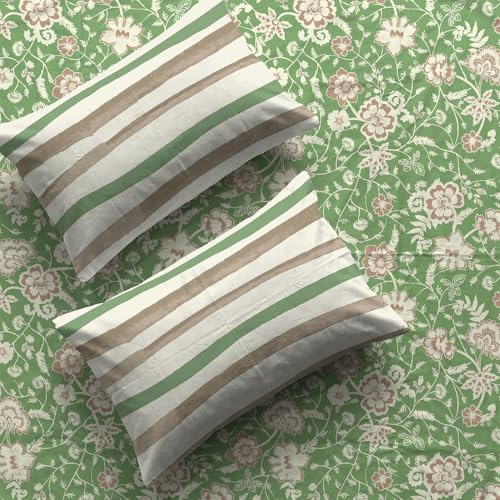 Image of Urban Space 144 TC Divine 100% Cotton Bedsheet for Double Bed with 2 Pillow Covers, Queen Bedsheet (Size 90 x 100 inches, Viola Sage Green, Double)