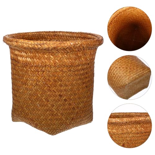 Image of Rattan Woven Basket Trash can 10.43X11.41X7.08In Handmade Multipurpose Storage Container for Bathroom Office Living Room Sundries Organizer