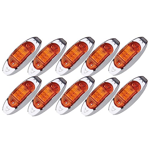 LBRST Oval AmberLED Trailer Marker Light w/Chrome Bezel Side Marker Lights 6 LED Top Clearance Indior Lights Surface Mount for Truck Trailer Boat Car RV (10 pcs)