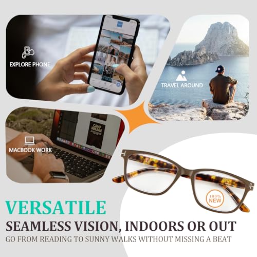 Image of Progressive Reading Glasses Men Women Photochromic Multifocal Glasses Blue Light Blocking UV400 No-Line Spring Hinge