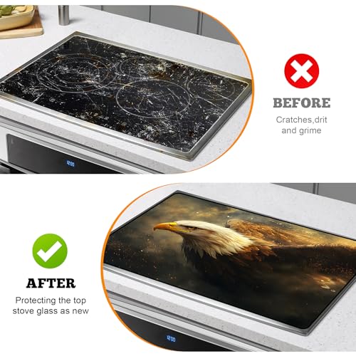 Image of Multi-Design Stove Cover for Glass /Electric Stoves - 3-in-1 Heat-Resistant Protector Mat, Non-Slip Drying Rack 28 inchx20 inch (Eagle)