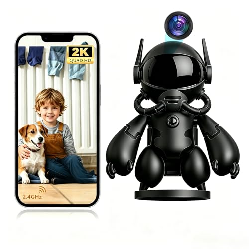 2K Indoor Robot Camera 2.4G WiFi Robot Security Camera Baby Pet Camera with Phone App Long Battery Life Two Way Audio Night Vision Battery Operated PIR Motion Detection Cloud & TF Card Storage